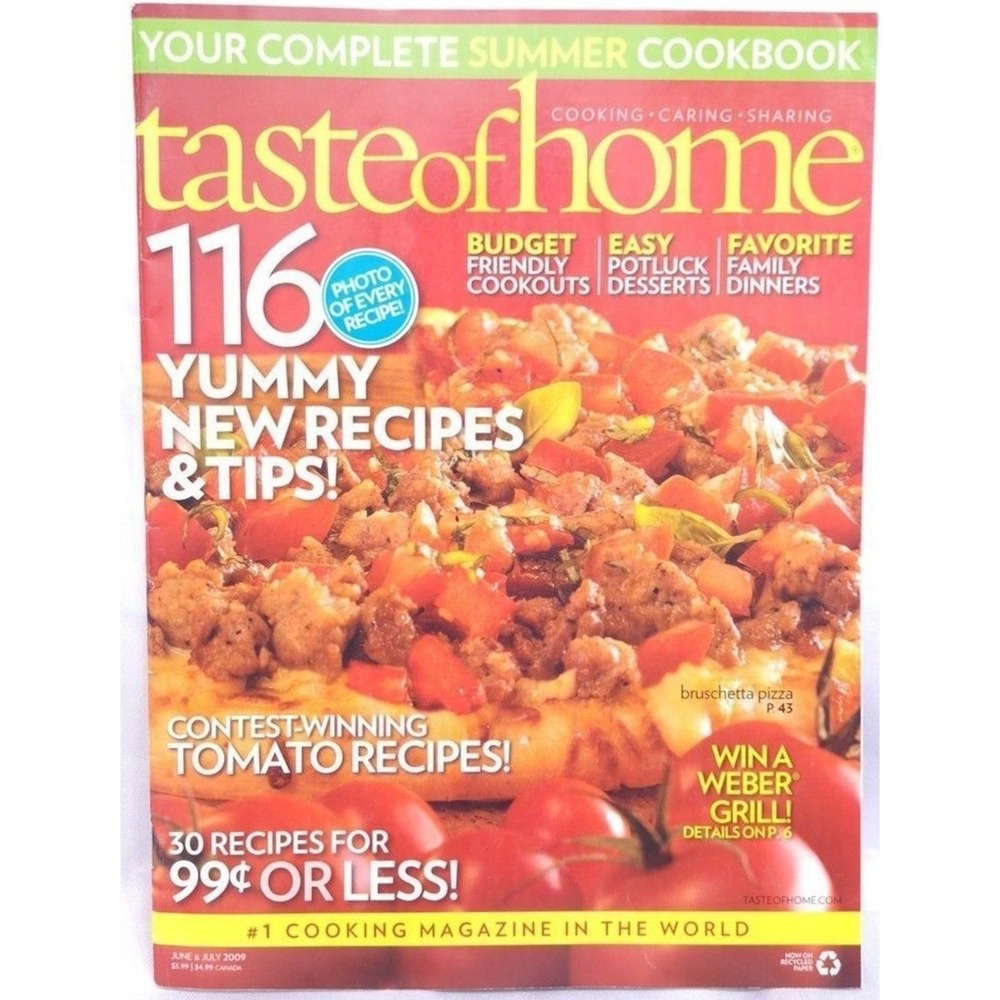 Taste of Home Cookbook Magazine June July 2009 Red Tomato Summer 99 Cent Recipes